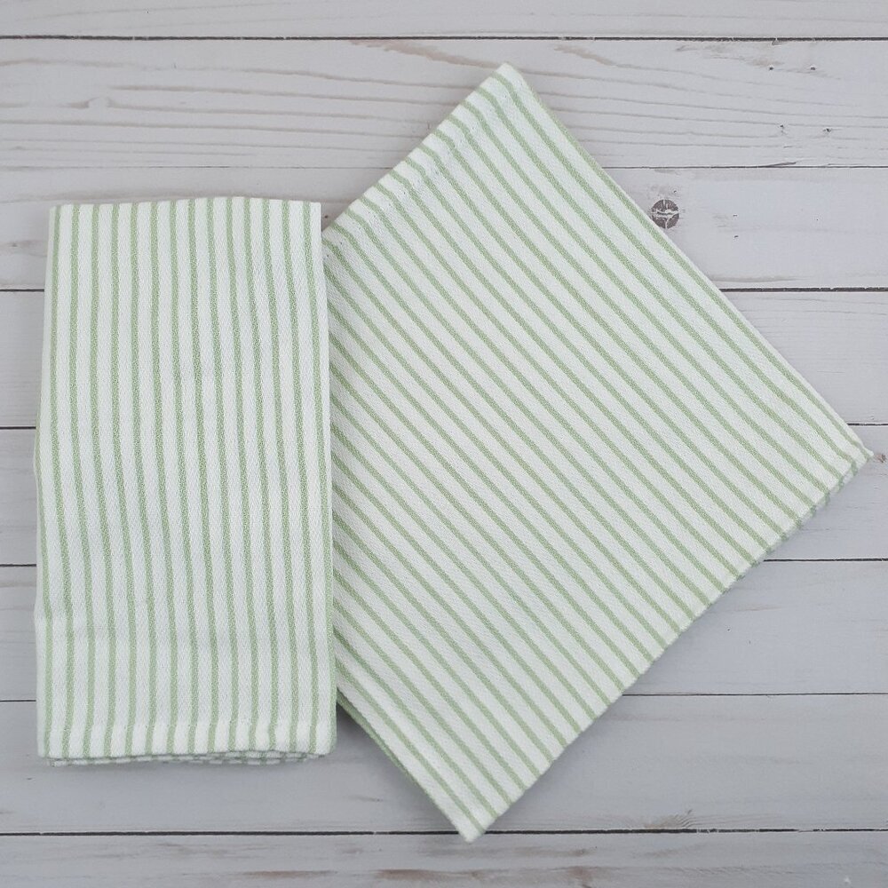 Fabric Dinner Napkins Sage Stripe Set of 4 Cotton 20x20